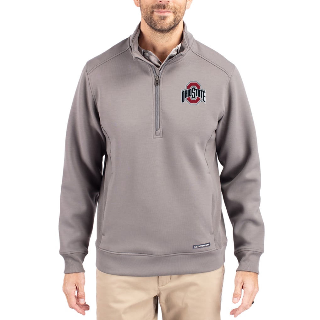  Ohio State Buckeyes Cutter & Buck Roam Eco Recycled Quarter-Zip Pullover - Gray